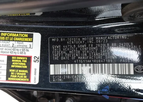 2024 Toyota Camry Se from USA, damaged, VIN 4T1G11AK1RU847189